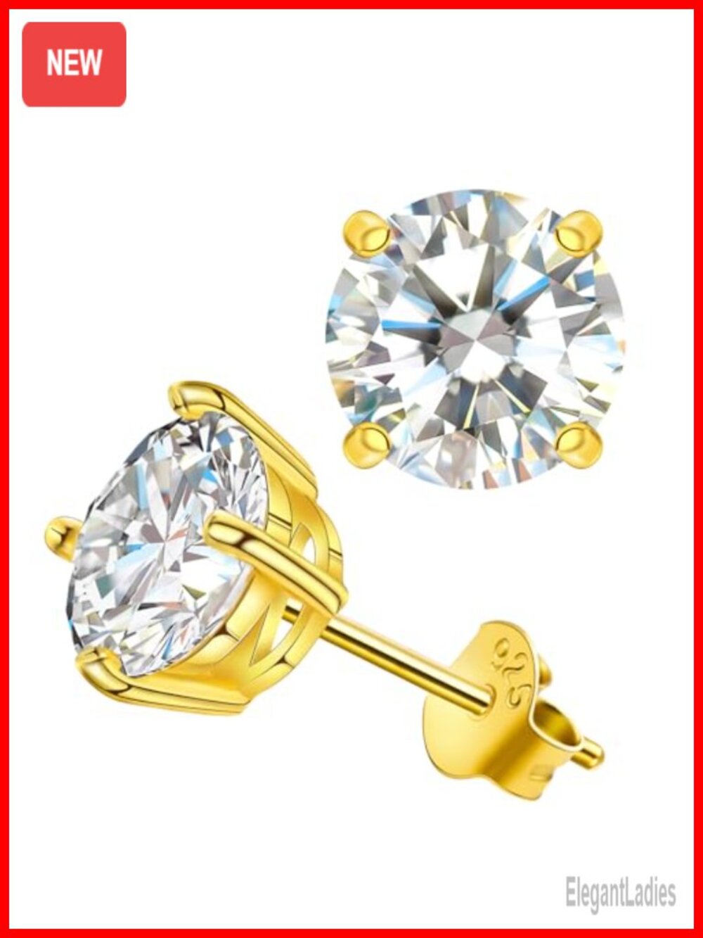 Moissanite Stud Earrings 925 Silver Plated Yellow Gold Plated Lab Grown Diamond